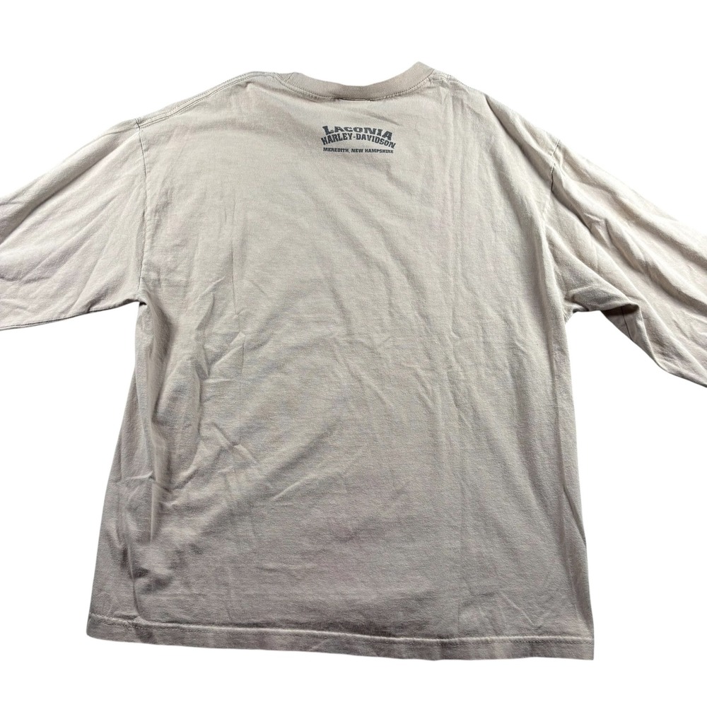 Harley Davidson Long Sleeve T-Shirt Mens Tan Laconia NH Graphic Logo 2016 L - Picture 2 of 10